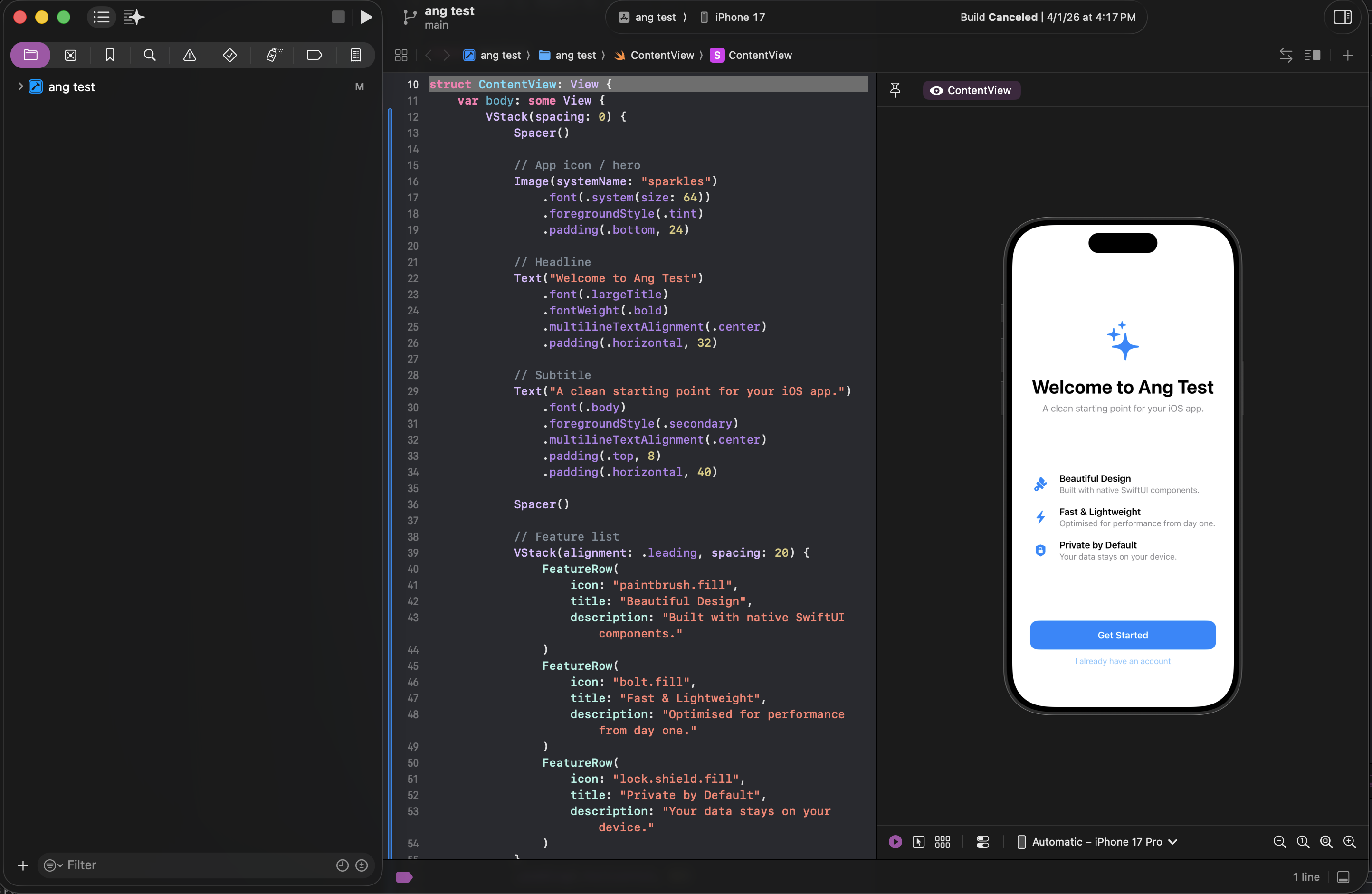 Xcode with app running in simulator